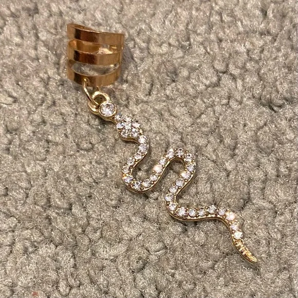 Gold Snake Earring with Crystals - Picture 1 of 2